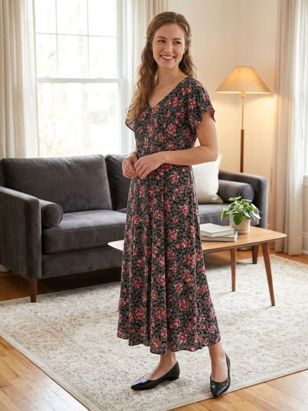 Karin Stevens Vintage Romantic Floral Maxi Dress